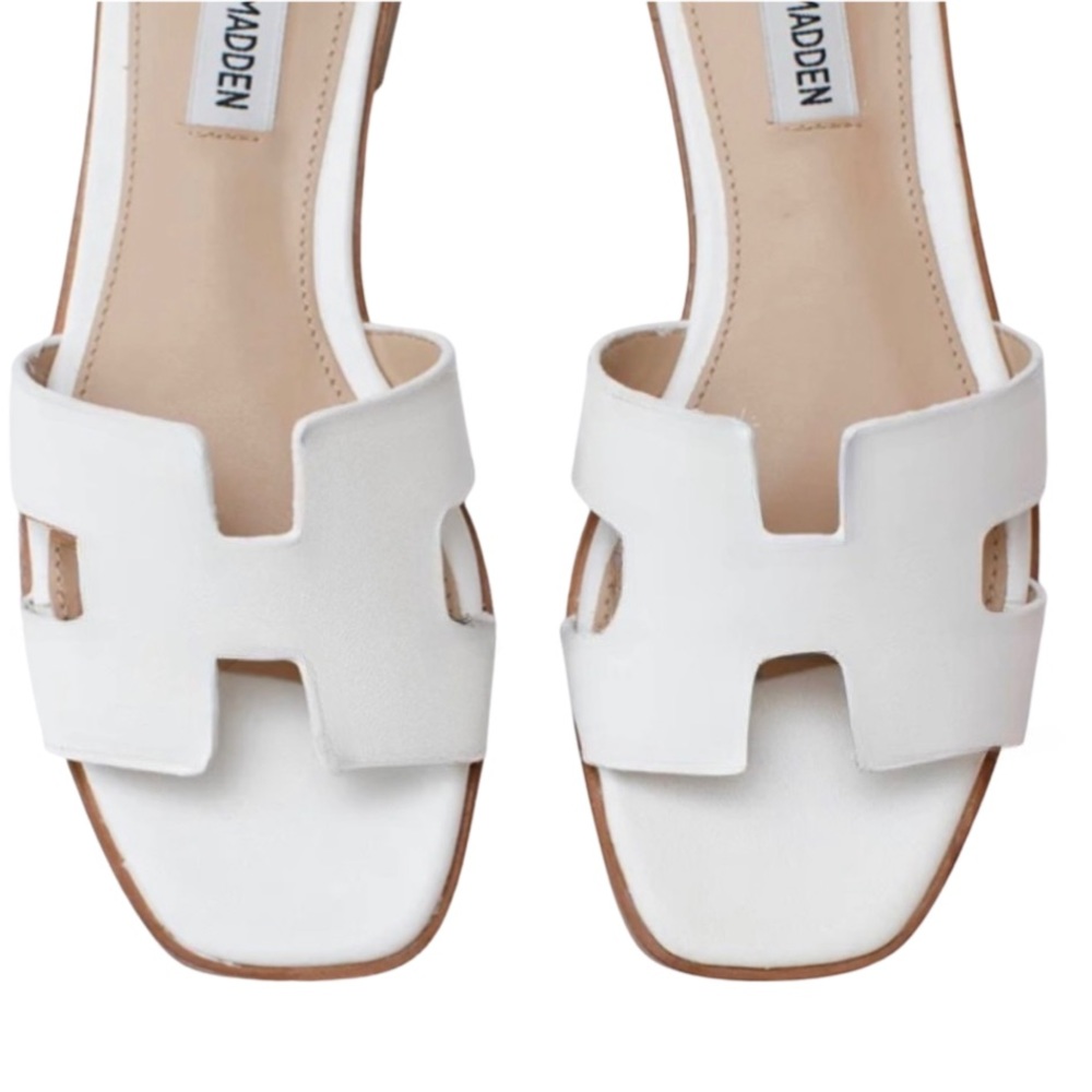 STEVE MADDEN • Hawthorne White Leather Sandals Slides - Picture 3 of 8